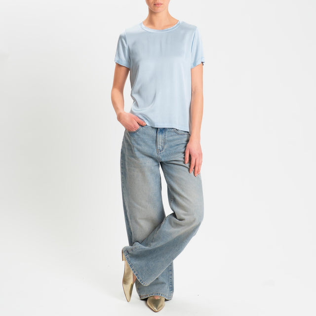 Vicolo-Blusa satin elasticizzata mezza manica - sky