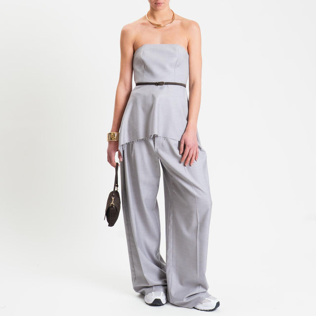 Vicolo-Top a fascia taglio vivo elastico dietro - grigio medio melange