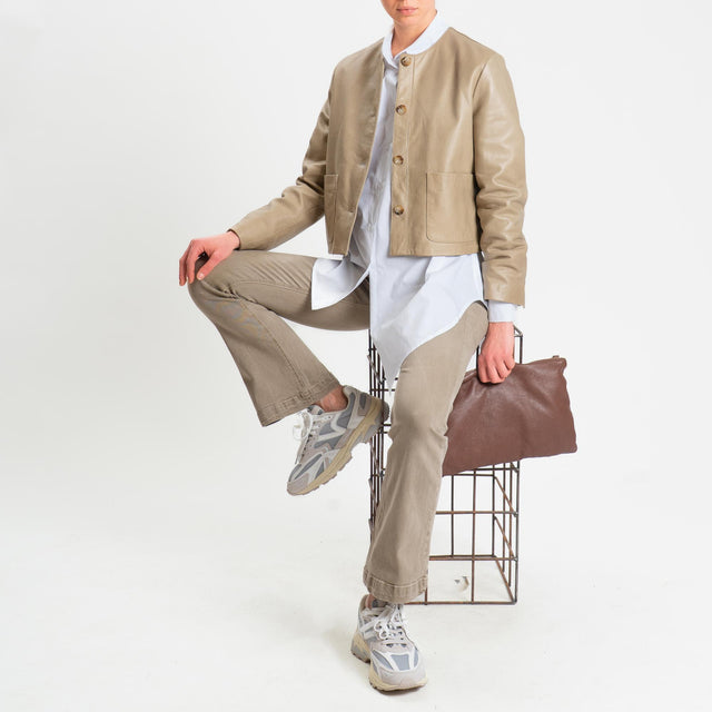 Vicolo-Giacca coreana cropped genuine leather - kaki