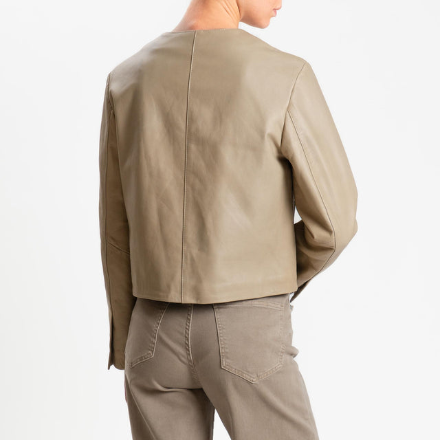 Vicolo-Giacca coreana cropped genuine leather - kaki