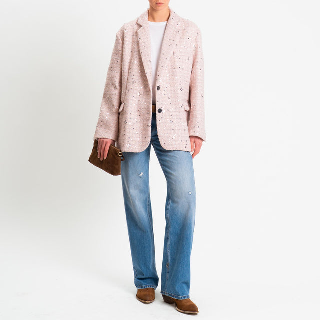Vicolo-Giacca bouclé con paillettes - rosa