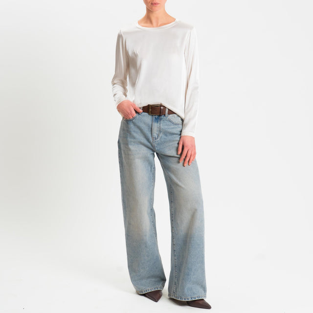 Vicolo-Blusa satin elasticizzato manica lunga - burro