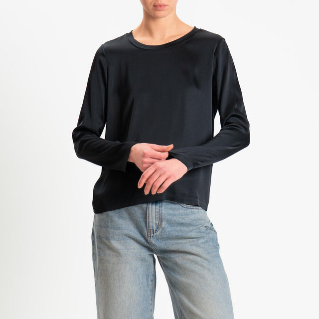Vicolo-Blusa satin elasticizzato manica lunga - nero