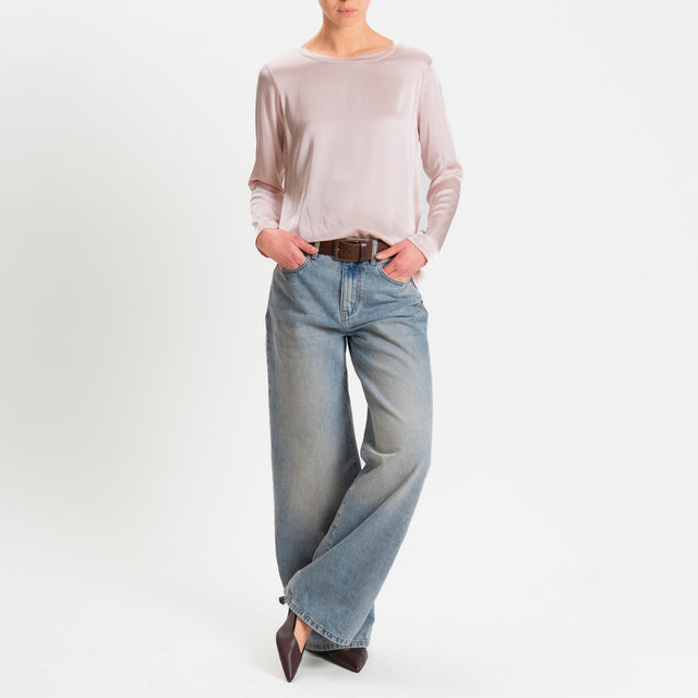 Vicolo-Blusa satin elasticizzato manica lunga - rosa