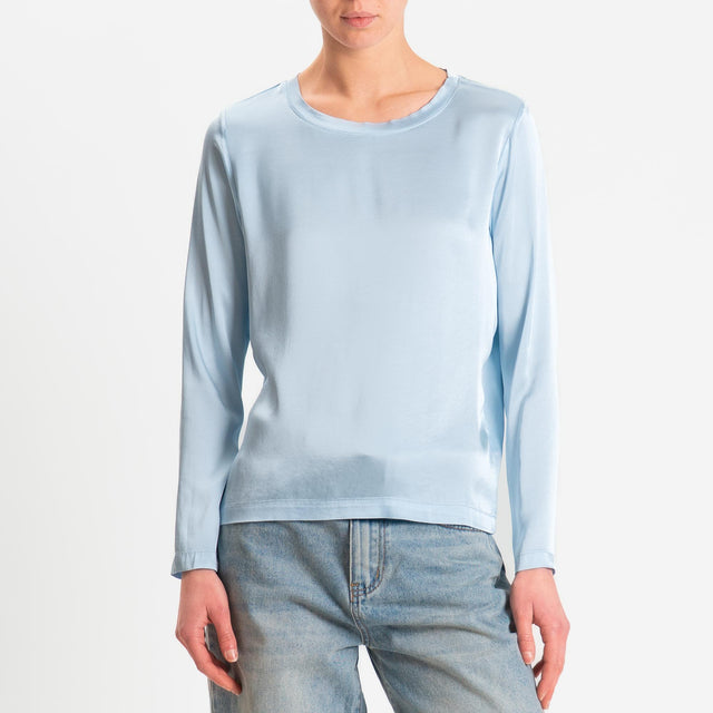 Vicolo-Blusa satin elasticizzato manica lunga - sky
