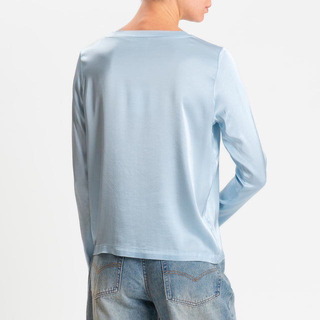 Vicolo-Blusa satin elasticizzato manica lunga - sky