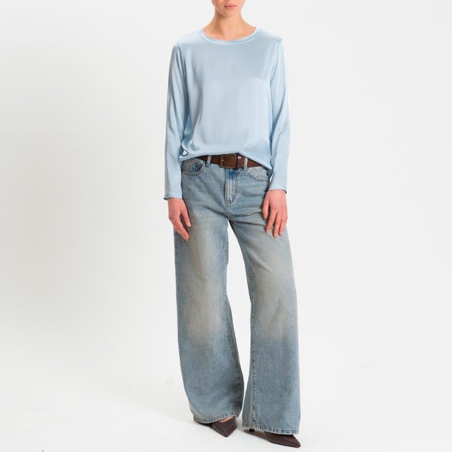 Vicolo-Blusa satin elasticizzato manica lunga - sky