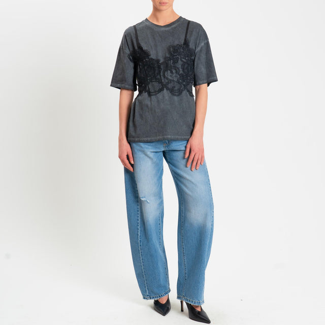 Vicolo-T-shirt + top in pizzo - lavagna/nero
