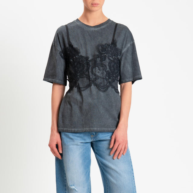 Vicolo-T-shirt + top in pizzo - lavagna/nero