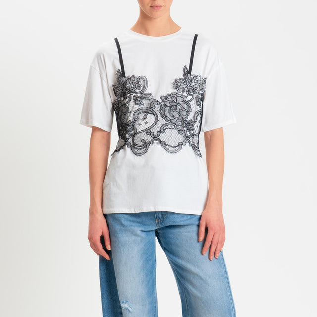 Vicolo-T-shirt + top in pizzo - bianco/nero