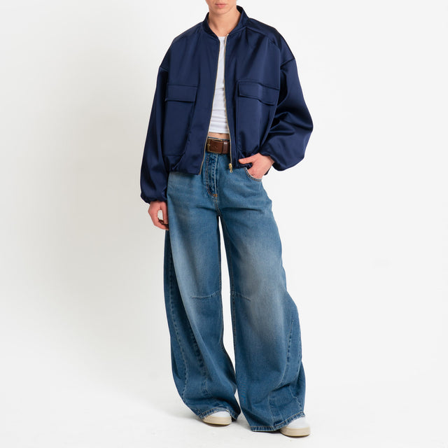 Vicolo-Bomber in satin con tasche - Blu