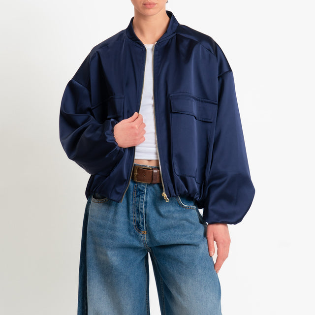 Vicolo-Bomber in satin con tasche - Blu