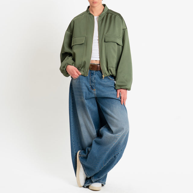 Vicolo-Bomber in satin con tasche - militare