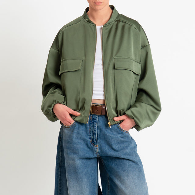 Vicolo-Bomber in satin con tasche - militare