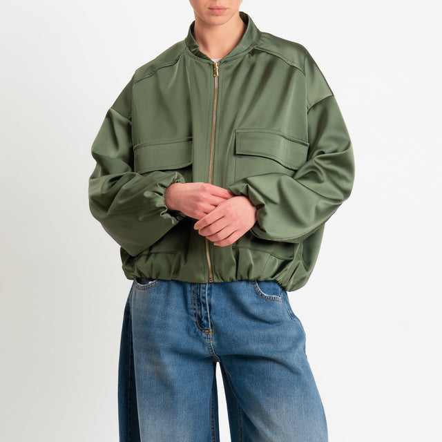 Vicolo-Bomber in satin con tasche - militare