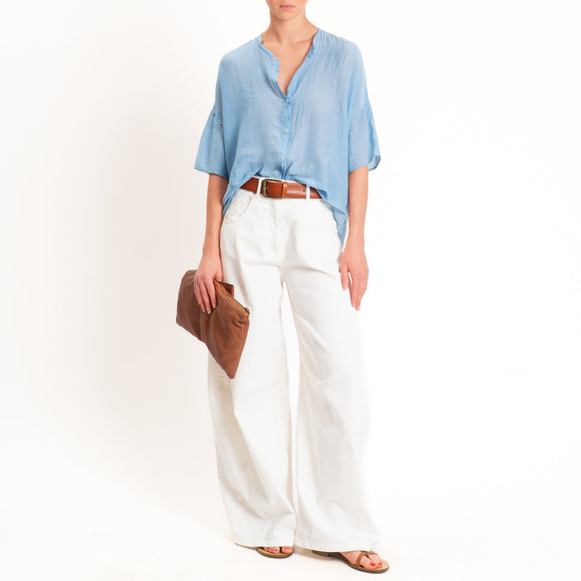 Vicolo-Camicia mussola collo coreana - celeste