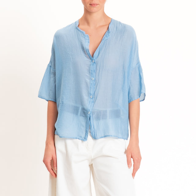 Vicolo-Camicia mussola collo coreana - celeste