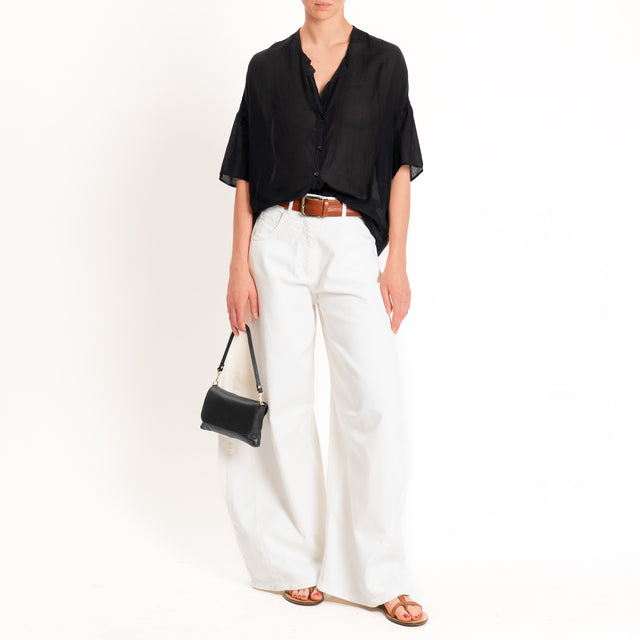 Vicolo-Camicia mussola collo coreana - nero