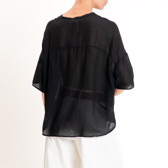 Vicolo-Camicia mussola collo coreana - nero