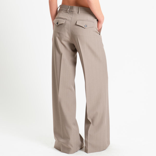 Vicolo-Pantalone gessato wide leg - tortora