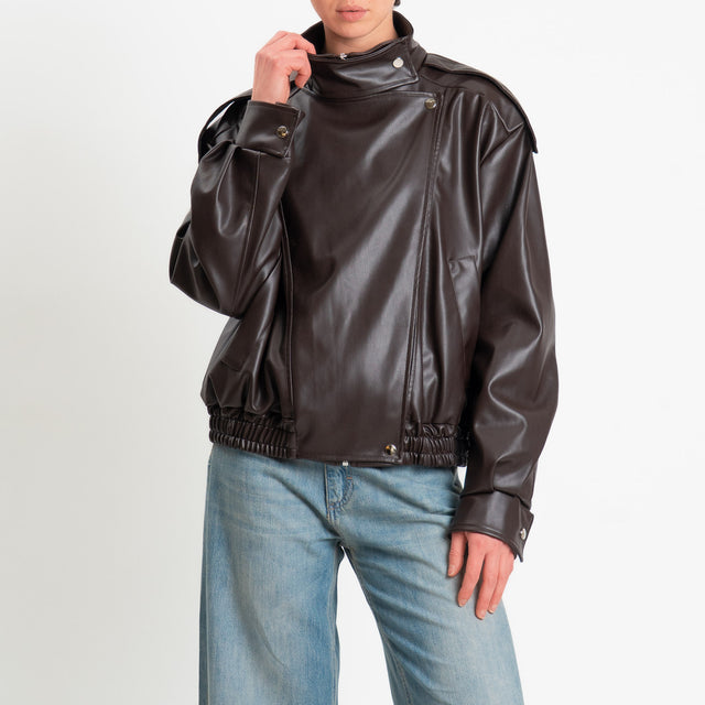 Vicolo-Bomber similpelle chiusura asimmetrica - moro