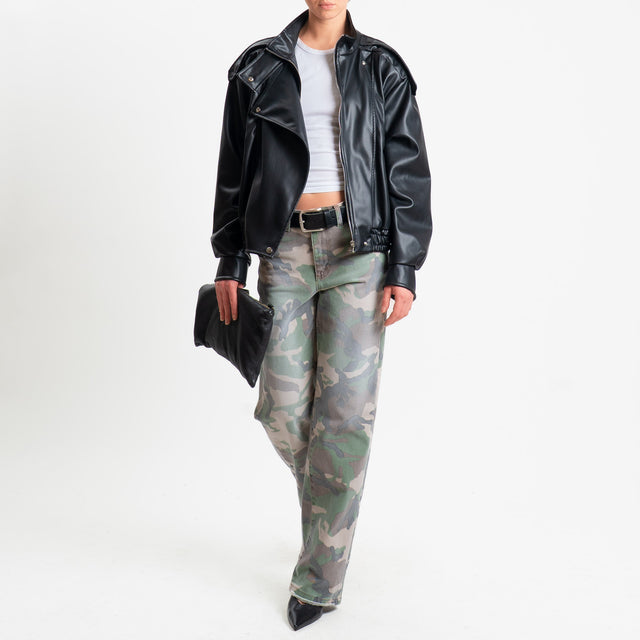 Vicolo-Bomber similpelle chiusura asimmetrica - nero