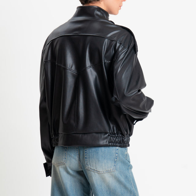 Vicolo-Bomber similpelle chiusura asimmetrica - nero