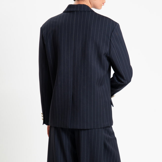 Vicolo-Giacca gessata doppiopetto bottoni dorati - blu