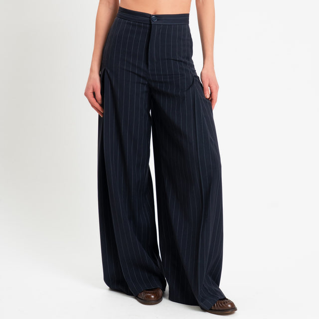 Vicolo-Pantalone gessato wide leg - blu