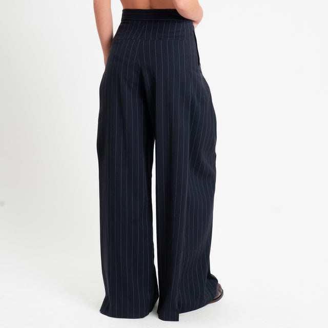 Vicolo-Pantalone gessato wide leg - blu