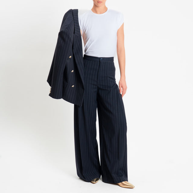 Vicolo-Pantalone gessato wide leg - blu