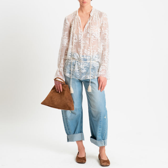 Vicolo-Blusa in pizzo con elastico in vita - burro