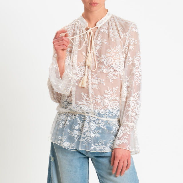 Vicolo-Blusa in pizzo con elastico in vita - burro
