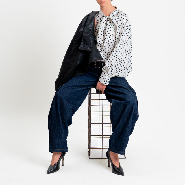 Vicolo-Camicia pois chiusura con fiocco - bianco/nero