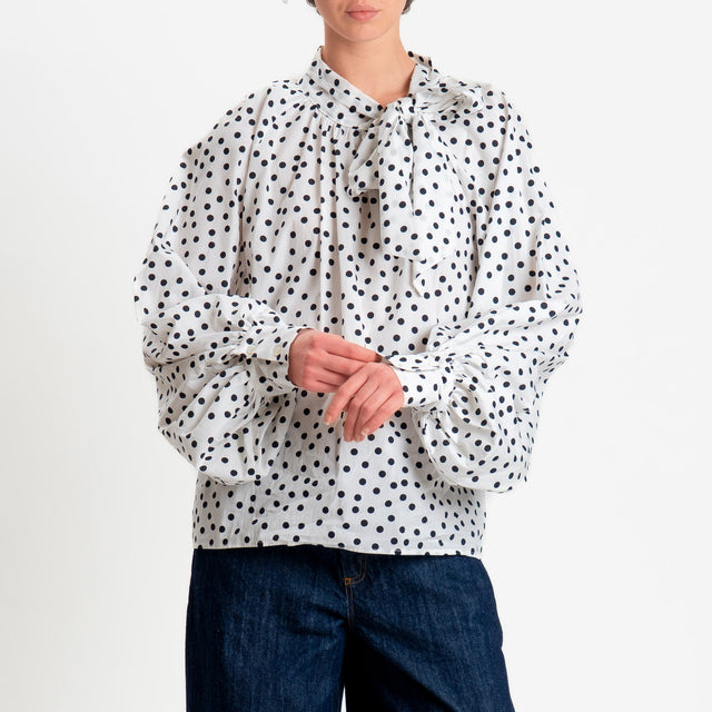 Vicolo-Camicia pois chiusura con fiocco - bianco/nero