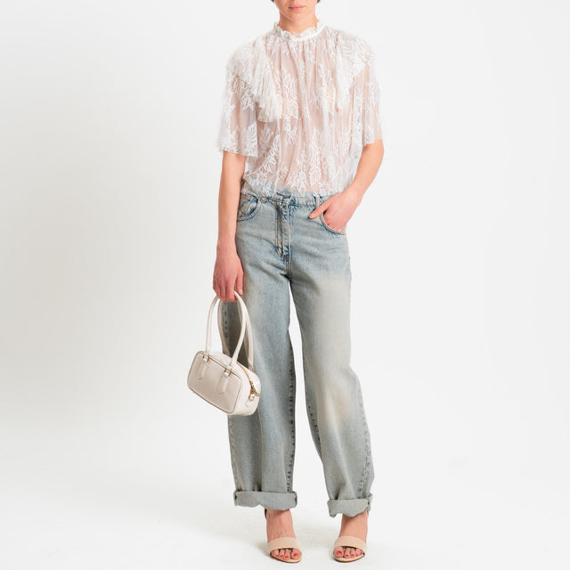 Vicolo-Blusa manica 3/4 in pizzo con rouches - burro