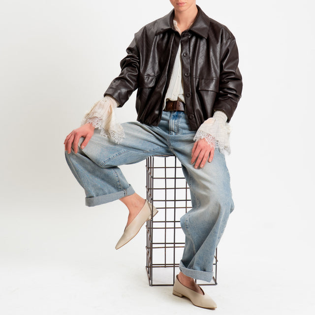 Vicolo-Bomber similpelle texture intrecciata - moro