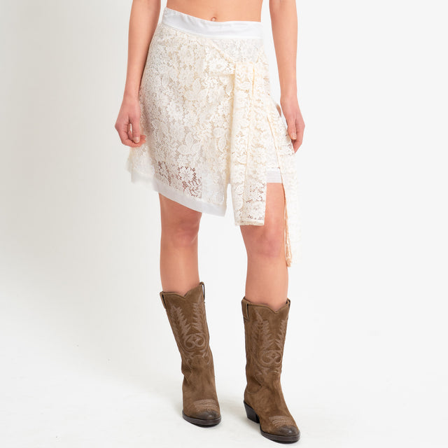 Vicolo-Minigonna portafoglio pizzo macramé - burro