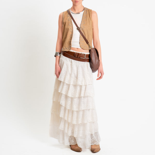 Vicolo-Gonna in pizzo con balze e elastico in vita - burro