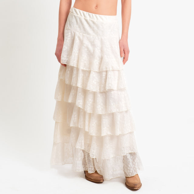 Vicolo-Gonna in pizzo con balze e elastico in vita - burro