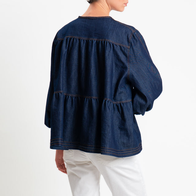 Vicolo-Blusa chambray con balza - denim scuro