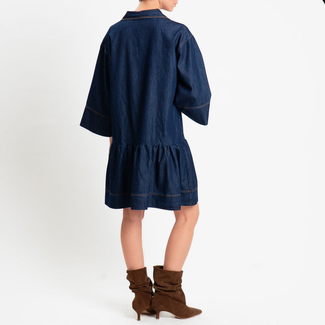 Vicolo-Abito chambray con balza - denim scuro
