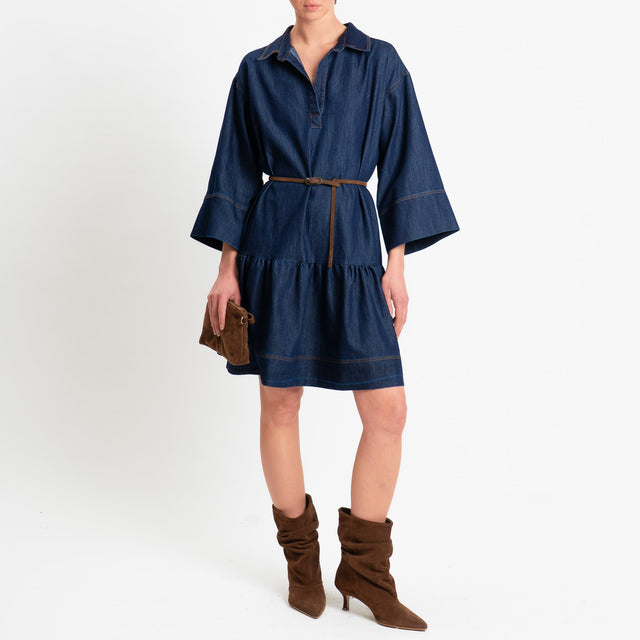 Vicolo-Abito chambray con balza - denim scuro