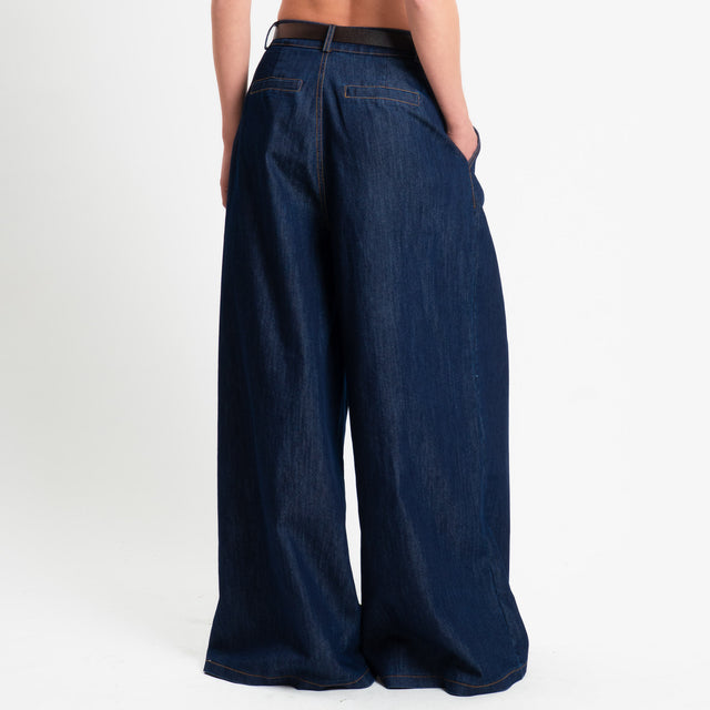 Vicolo-Pantalone chambray wide leg con pinces - denim scuro