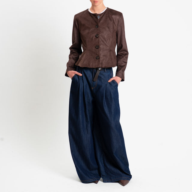 Vicolo-Pantalone chambray wide leg con pinces - denim scuro