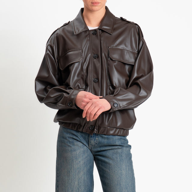 Vicolo-Bomber similpelle con tasche elastico in vita - moro