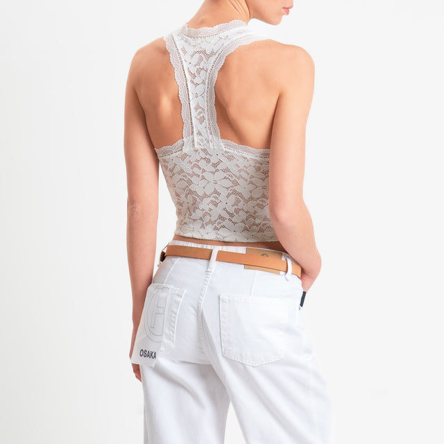 Vicolo-Top in pizzo scollo vogatore - burro