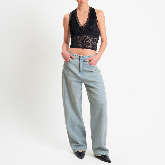 Vicolo-Top in pizzo scollo vogatore - nero