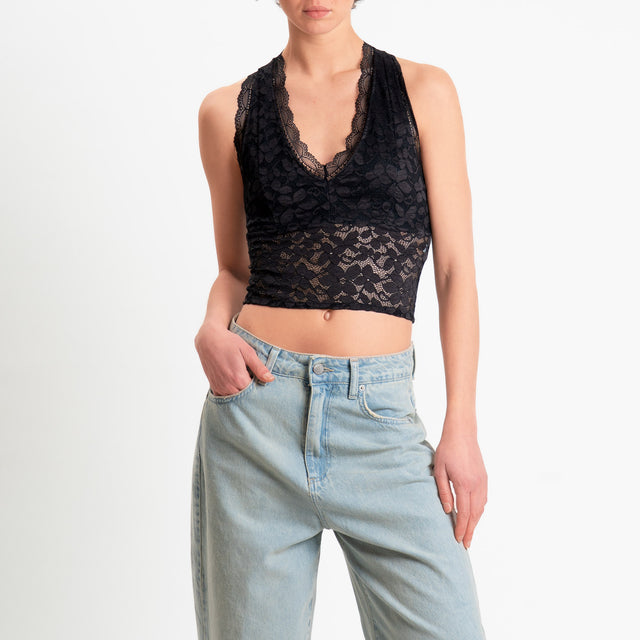 Vicolo-Top in pizzo scollo vogatore - nero