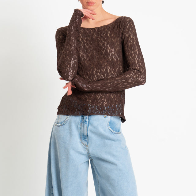 Vicolo-Blusa in pizzo elasticizzata - moro